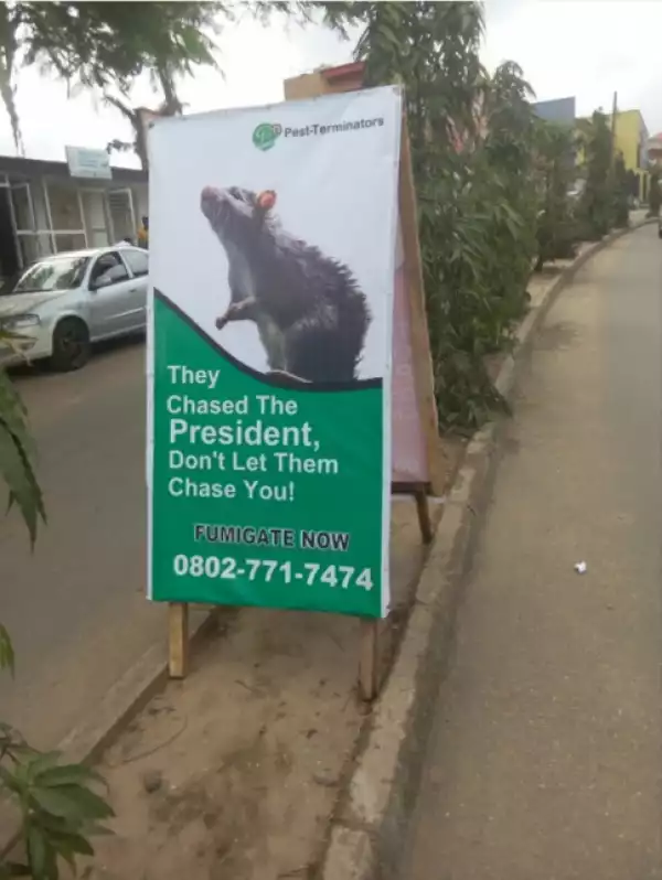 LOL!!! Funny President Rat Banner Warning Spotted In Lagos (Photo)